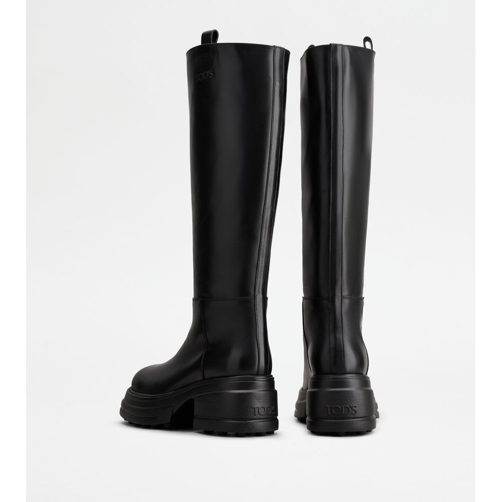 Tods Platform Boots In Leather Black Womens