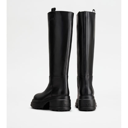 Tods Platform Boots In Leather Black Womens