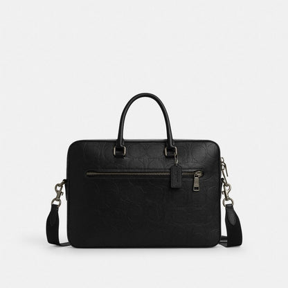 Coach Ethan Slim Brief In Signature Leather Gunmetal Black