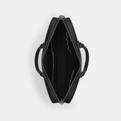 Coach Ethan Slim Brief In Signature Leather Gunmetal Black