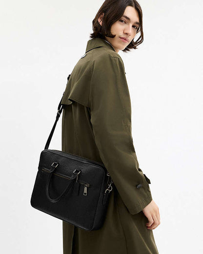 Ethan Slim Brief In Signature Leather Pebbled Leather-Gunmetal-Black Pebbled Leather-Gunmetal-Black
