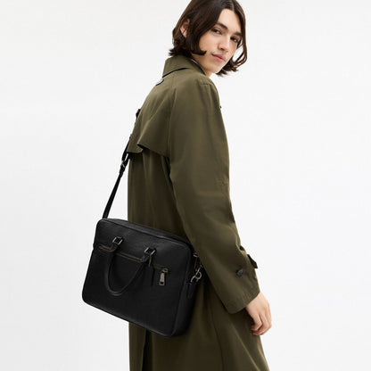 Coach Ethan Slim Brief In Signature Leather Gunmetal Black