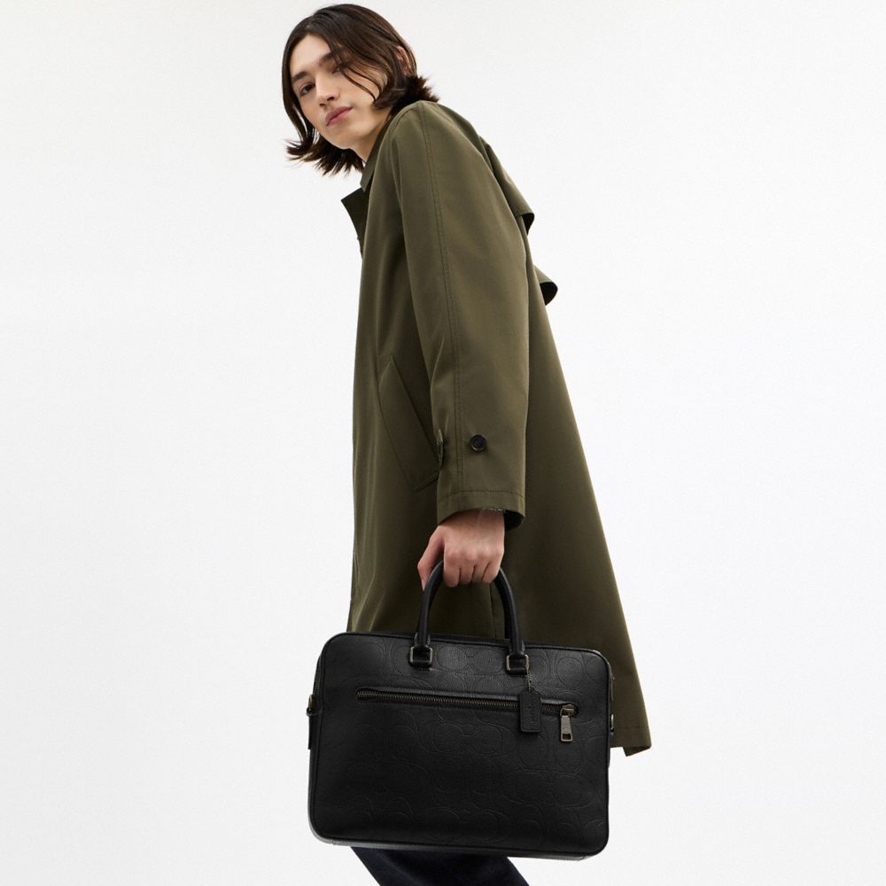 Coach Ethan Slim Brief In Signature Leather Gunmetal Black