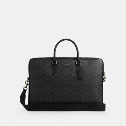 Coach Ethan Large Brief In Signature Canvas Gunmetal Charcoal Black