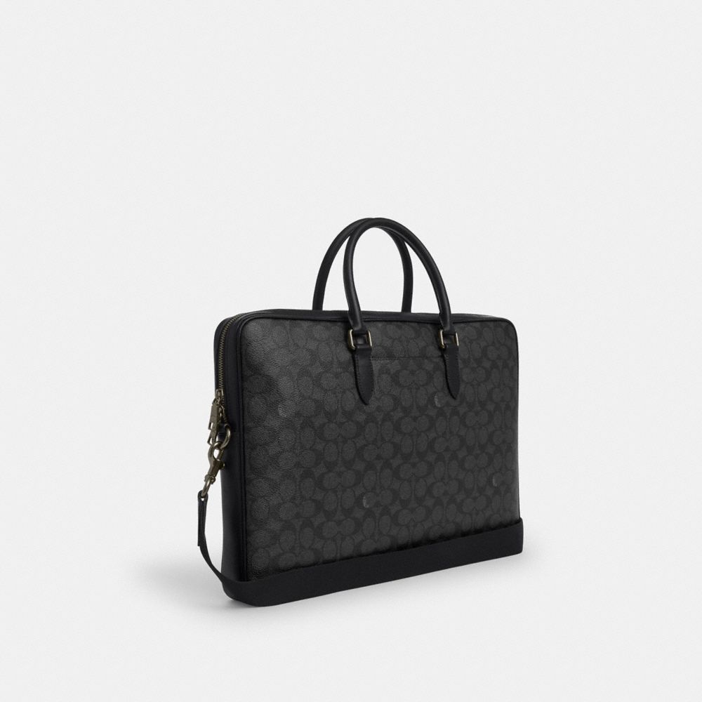Coach Ethan Large Brief In Signature Canvas Gunmetal Charcoal Black
