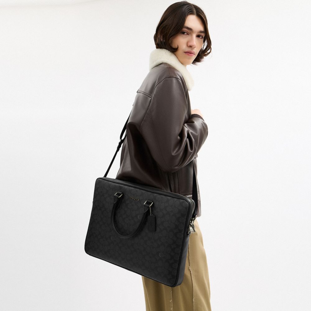 Coach Ethan Large Brief In Signature Canvas Gunmetal Charcoal Black