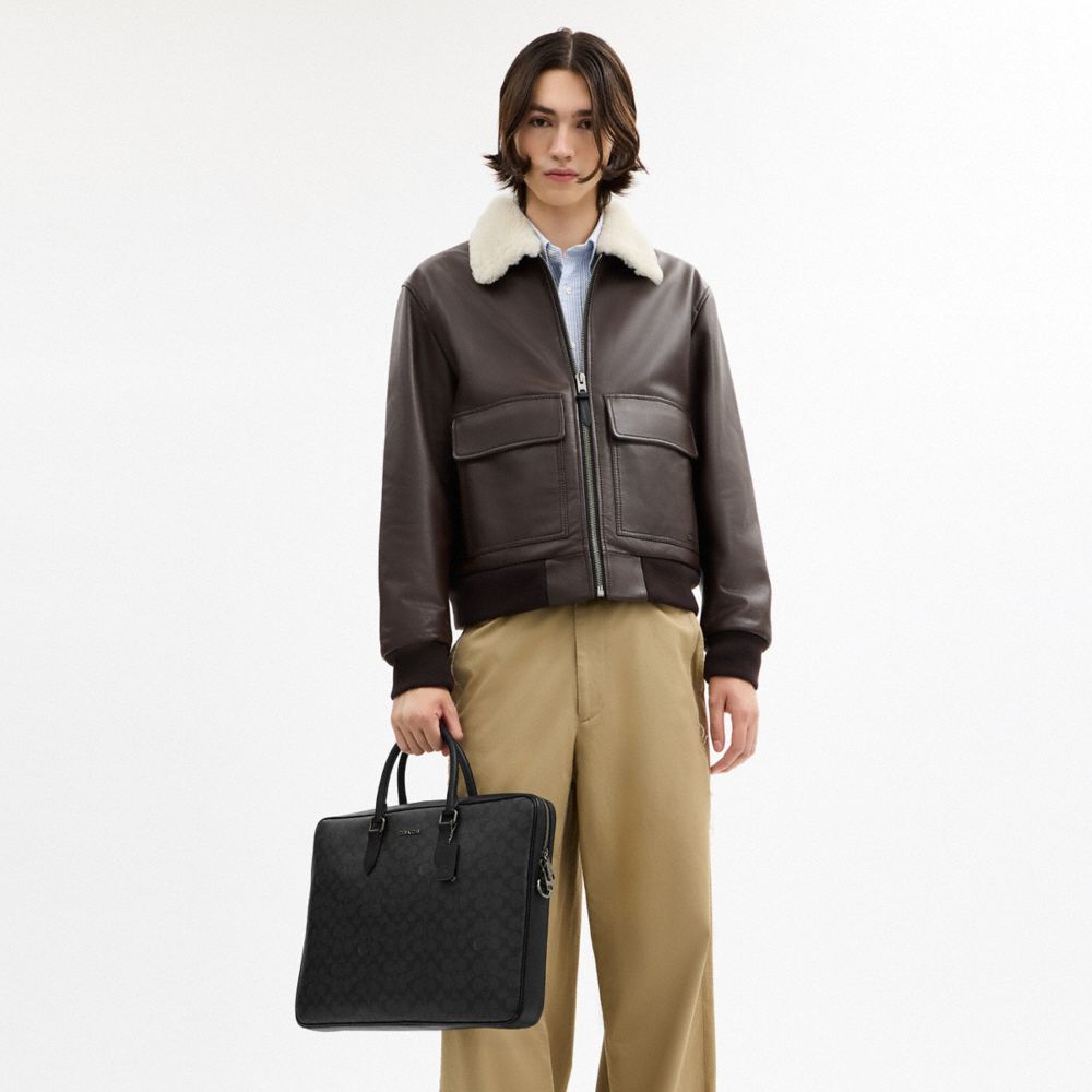 Coach Ethan Large Brief In Signature Canvas Gunmetal Charcoal Black