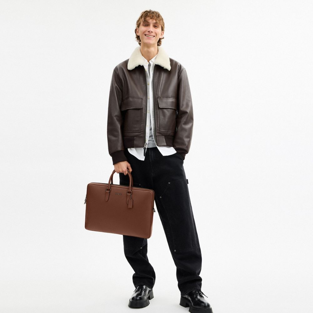 Coach Ethan Large Brief Gunmetal Saddle