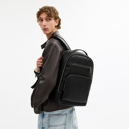 Coach Ethan Backpack In Signature Leather Gunmetal Black