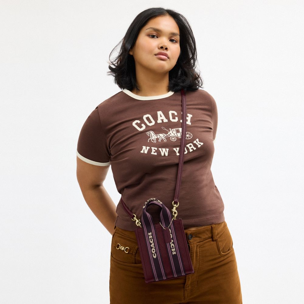 Coach Smith Mini Tote Bag Gold Dark Wine