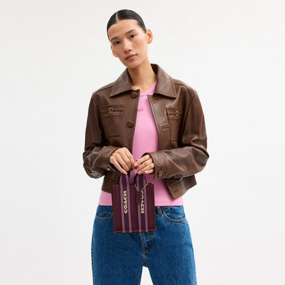 Coach Smith Mini Tote Bag Gold Dark Wine