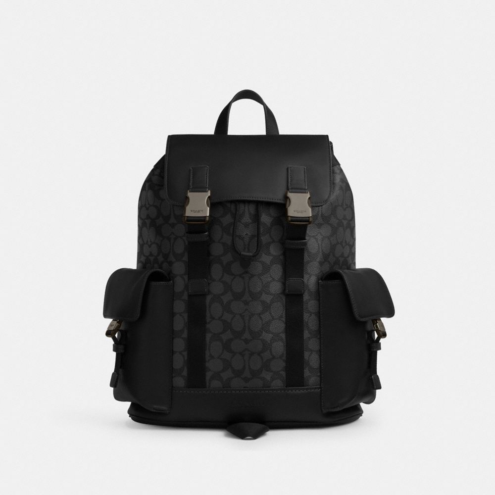 Coach Clark Backpack In Signature Canvas Gunmetal Charcoal Black