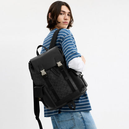 Coach Clark Backpack In Signature Canvas Gunmetal Charcoal Black