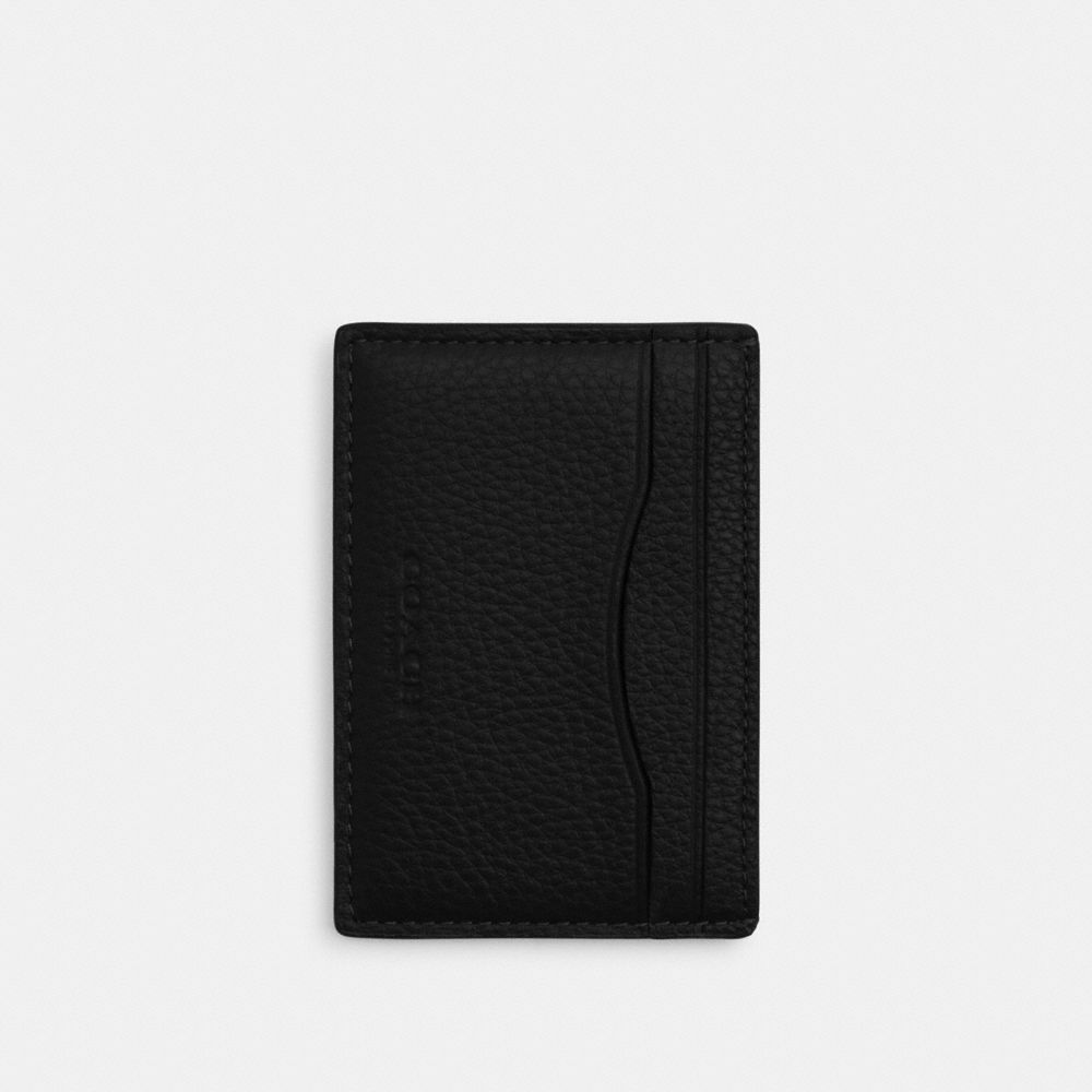 Card Case With Money Clip Pebbled Leather-Gunmetal-Black Pebbled Leather-Gunmetal-Black