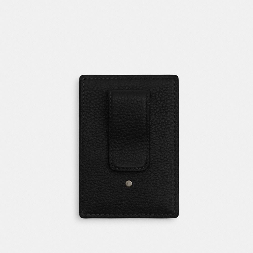 Card Case With Money Clip Pebbled Leather-Gunmetal-Black Pebbled Leather-Gunmetal-Black