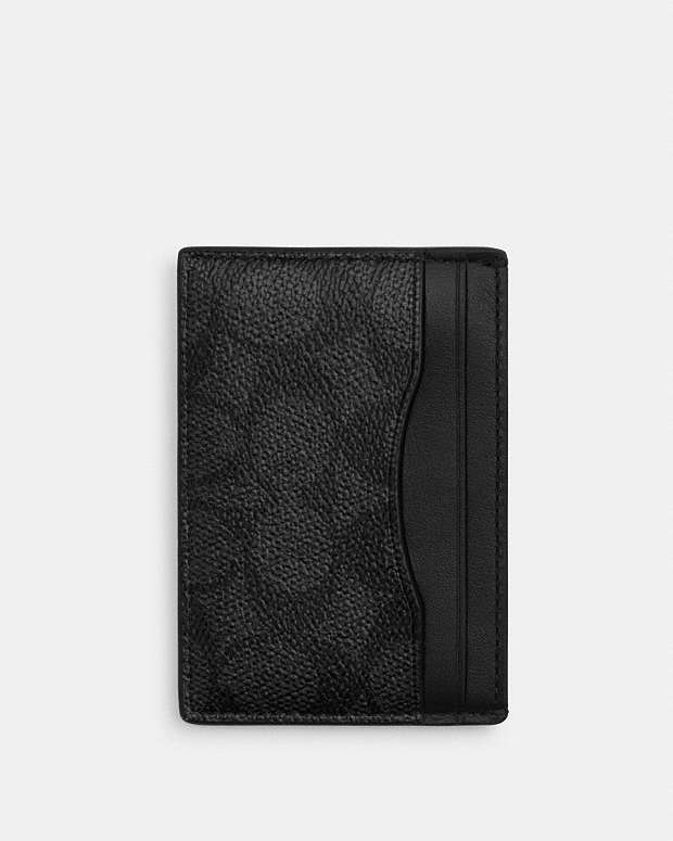 Card Case With Money Clip In Signature Canvas Signature Canvas-Gunmetal-Charcoal-Black Signature Canvas-Gunmetal-Charcoal-Black