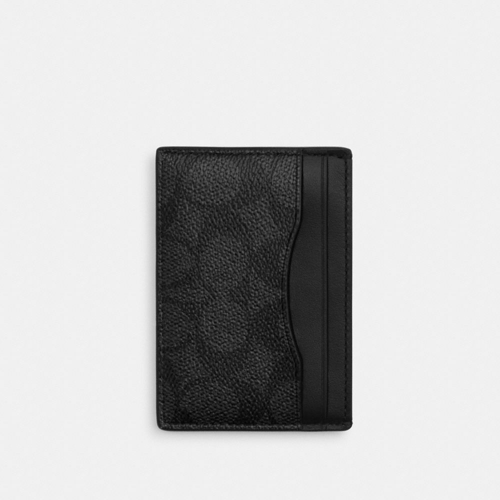 Coach Card Case With Money Clip In Signature Canvas Gunmetal Charcoal Black