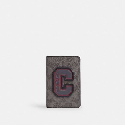Coach ID Card Wallet In Signature Canvas With Patches Grey Multi.