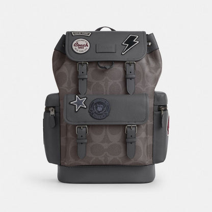 Coach Sprint Backpack In Maxi Signature Canvas With Patches Gunmetal Grey Multi