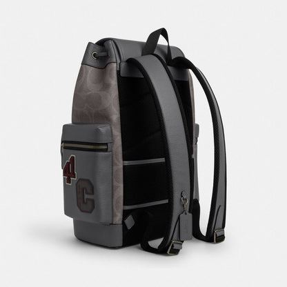 Coach Sprint Backpack In Maxi Signature Canvas With Patches Gunmetal Grey Multi