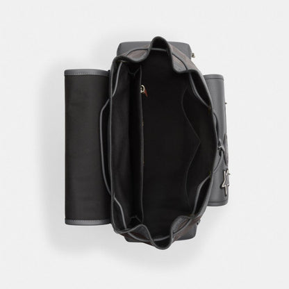 Coach Sprint Backpack In Maxi Signature Canvas With Patches Gunmetal Grey Multi