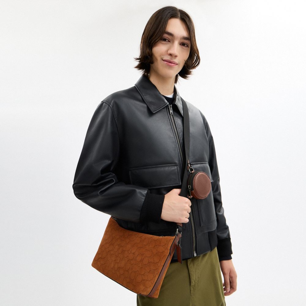 Coach Small Finn Crossbody Bag With Pouch In Signature Suede Qb Caramel Sable