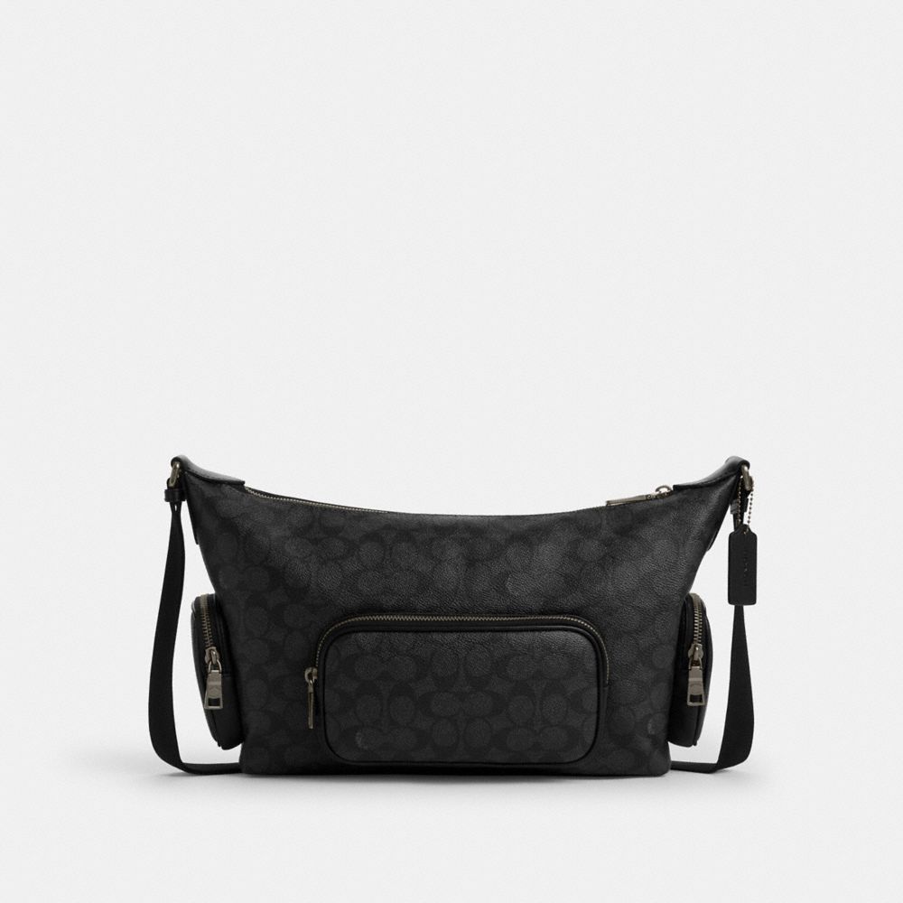 Coach Finn Crossbody Bag With Pockets In Signature Canvas Gunmetal Charcoal Black