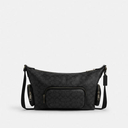 Coach Finn Crossbody Bag With Pockets In Signature Canvas Gunmetal Charcoal Black