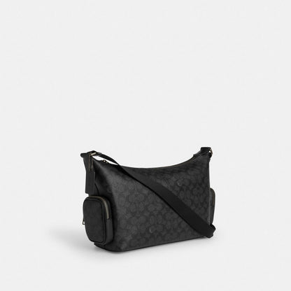Coach Finn Crossbody Bag With Pockets In Signature Canvas Gunmetal Charcoal Black
