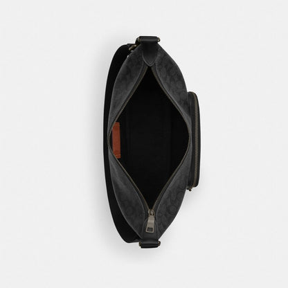 Coach Finn Crossbody Bag With Pockets In Signature Canvas Gunmetal Charcoal Black