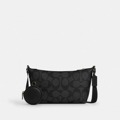 Coach Small Finn Crossbody Bag With Pouch In Maxi Signature Canvas Gunmetal Charcoal Black