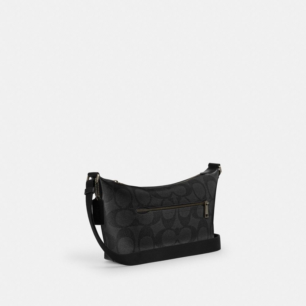 Coach Small Finn Crossbody Bag With Pouch In Maxi Signature Canvas Gunmetal Charcoal Black