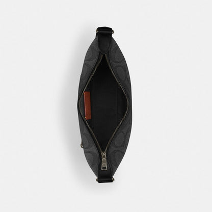 Coach Small Finn Crossbody Bag With Pouch In Maxi Signature Canvas Gunmetal Charcoal Black