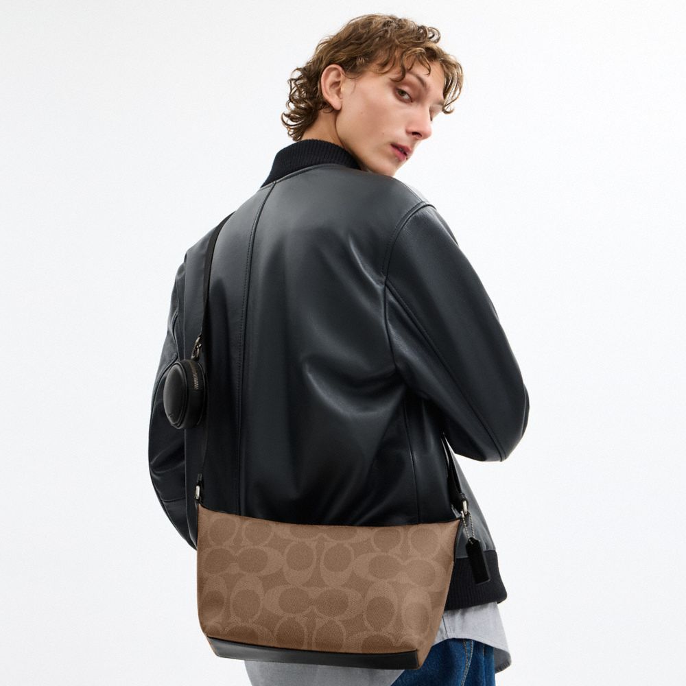 Coach Small Finn Crossbody Bag With Pouch In Maxi Signature Canvas Gunmetal