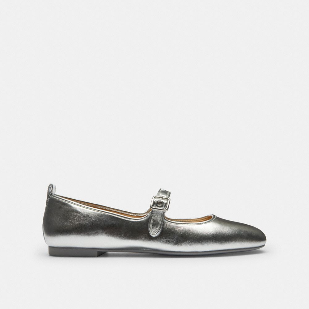 Coach C Rivet Mary Jane Metallic Silver