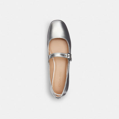 Coach C Rivet Mary Jane Metallic Silver