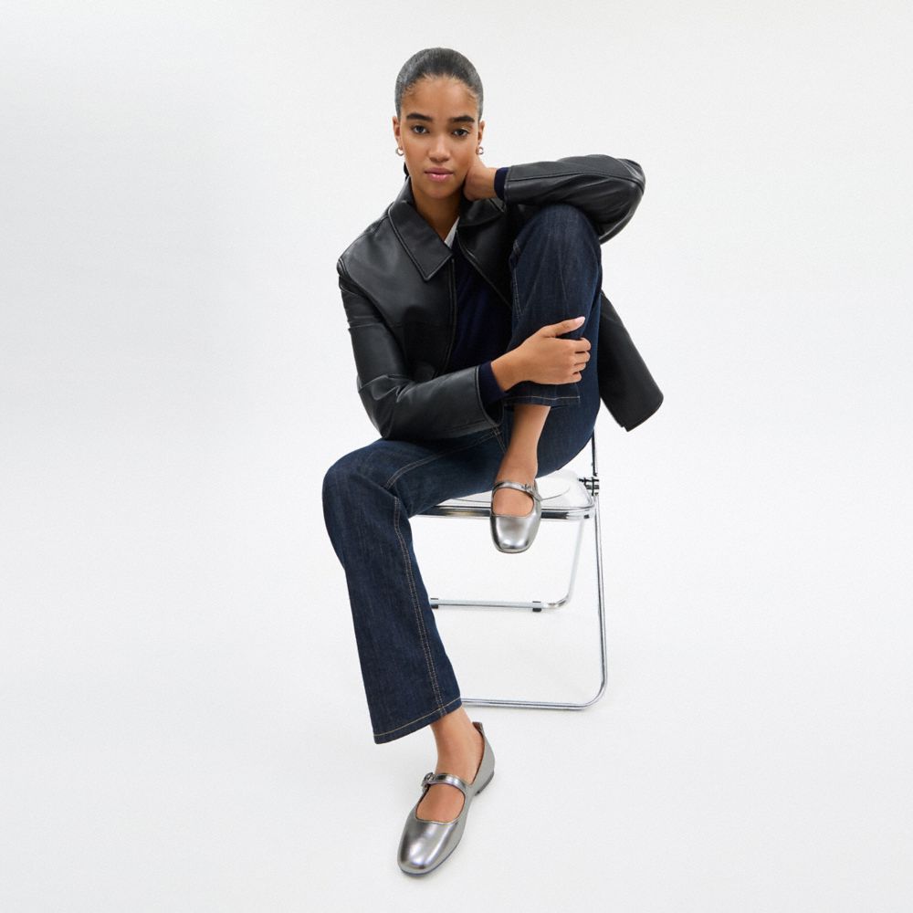 Coach C Rivet Mary Jane Metallic Silver