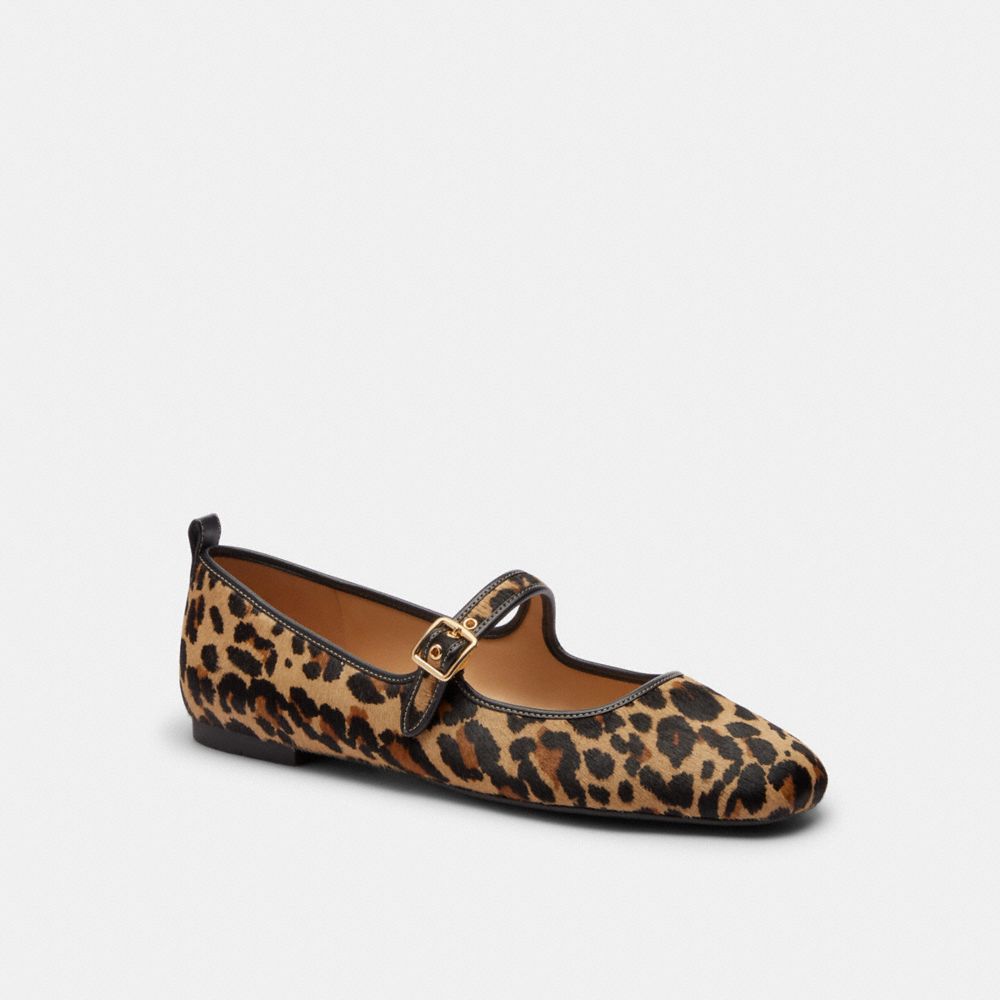 Coach C Rivet Mary Jane With Leopard Print Tan & Black