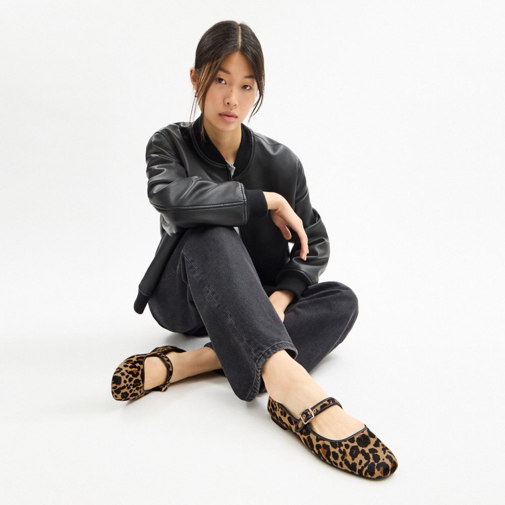 Coach C Rivet Mary Jane With Leopard Print Tan & Black