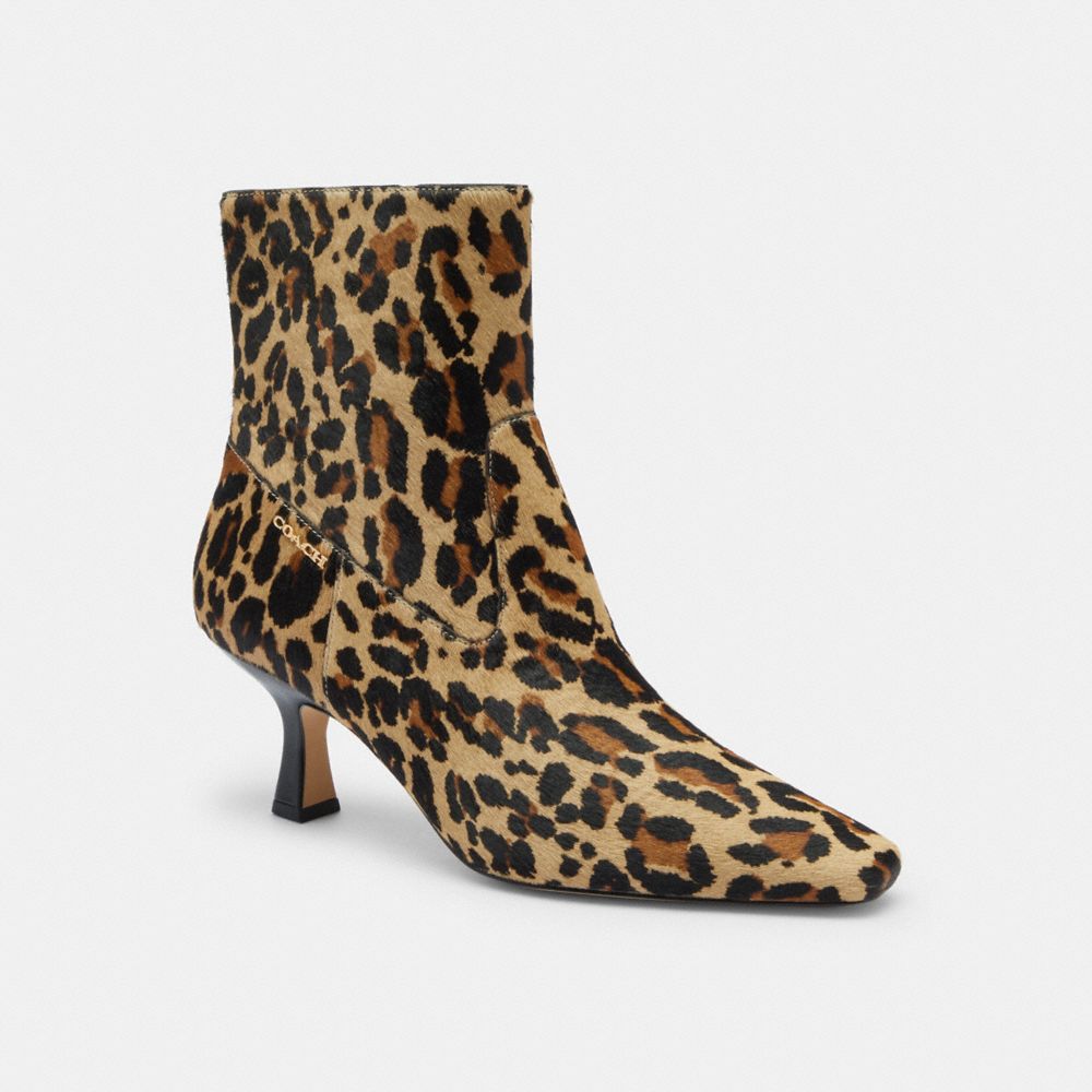 Coach Kitten Heel Bootie With Leopard Print Tan & Black