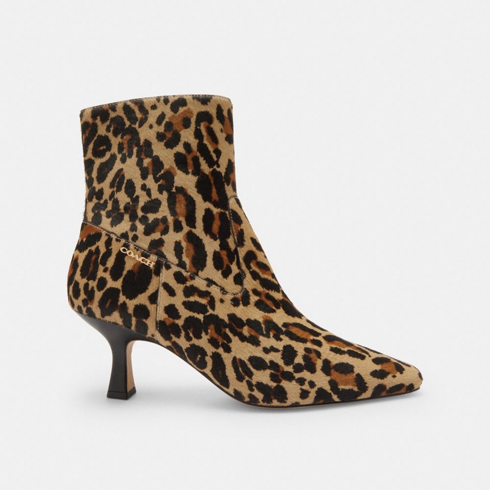 Coach Kitten Heel Bootie With Leopard Print Tan & Black