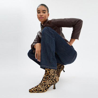 Coach Kitten Heel Bootie With Leopard Print Tan & Black