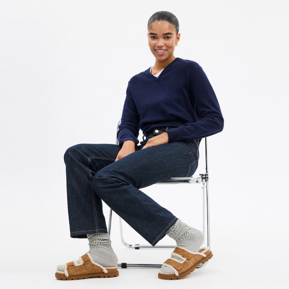 Coach Two Band Sport Slide In Signature Suede Tobacco