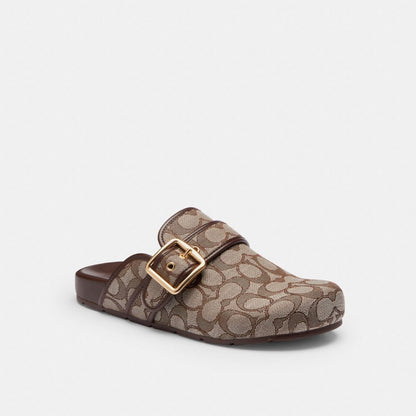 Coach Archival Buckle Clog In Signature Jacquard Oak Maple