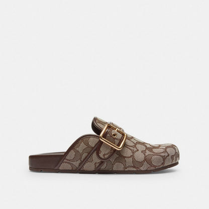 Coach Archival Buckle Clog In Signature Jacquard Oak Maple
