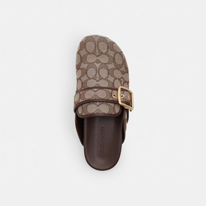 Coach Archival Buckle Clog In Signature Jacquard Oak Maple