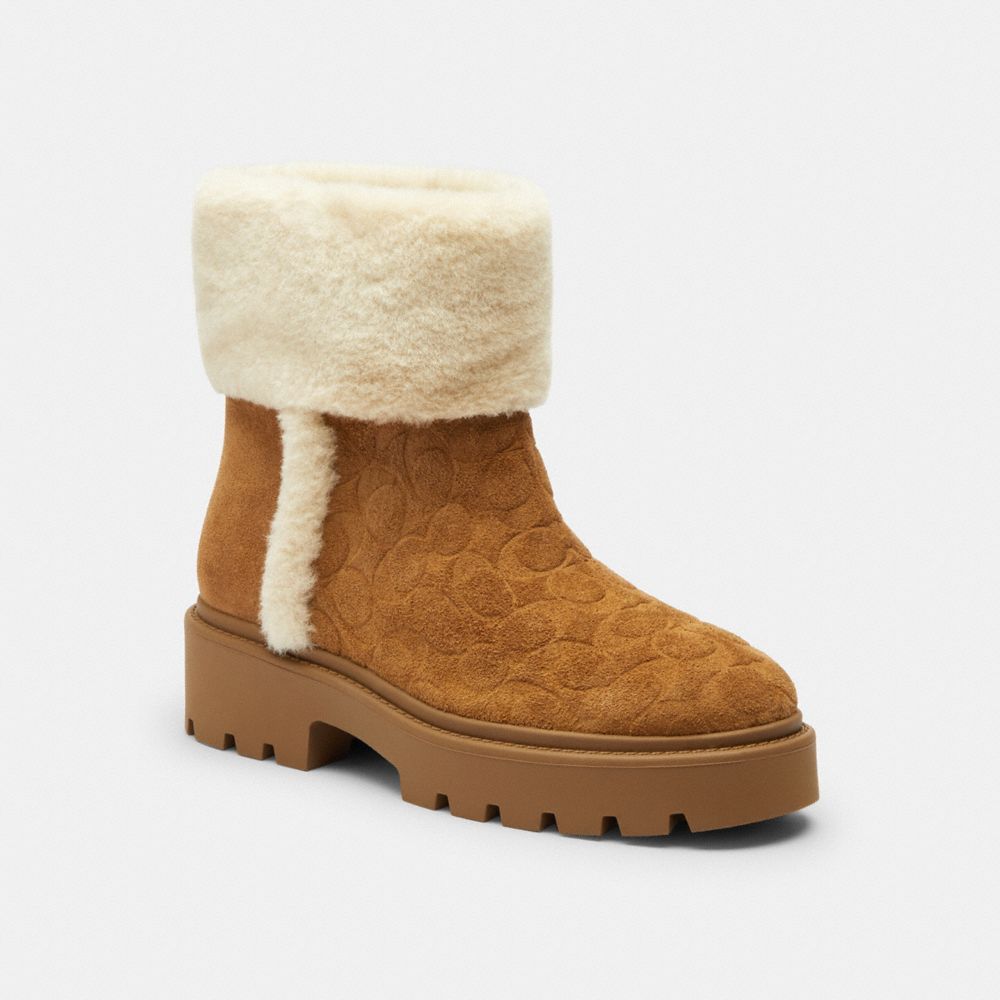 Coach Chunky Sherpa Bootie In Signature Suede Tobacco