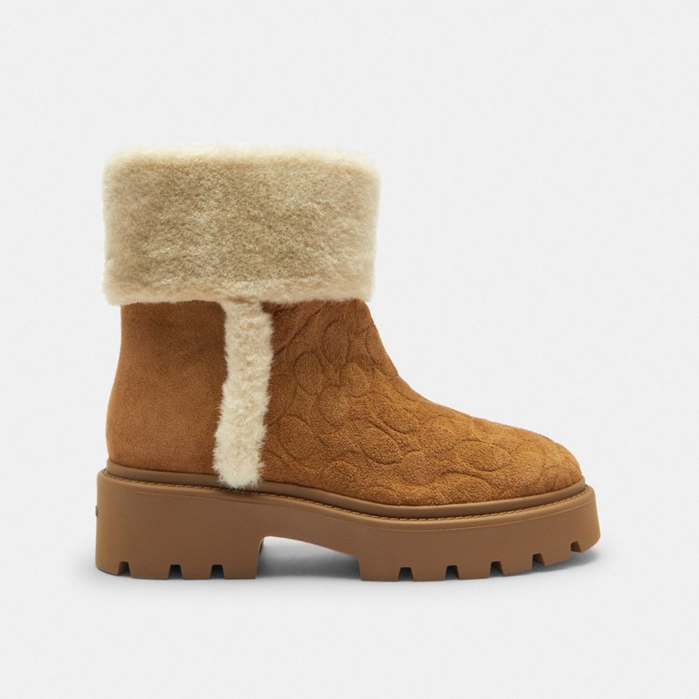 Coach Chunky Sherpa Bootie In Signature Suede Tobacco