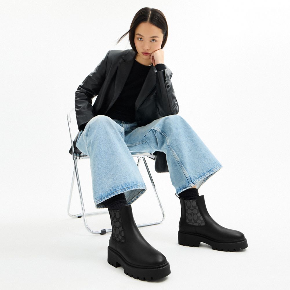 Coach Lucy Chelsea Boot With Signature Polyester Black