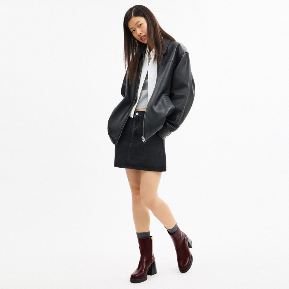 Coach Block Heel Boot Dark Wine